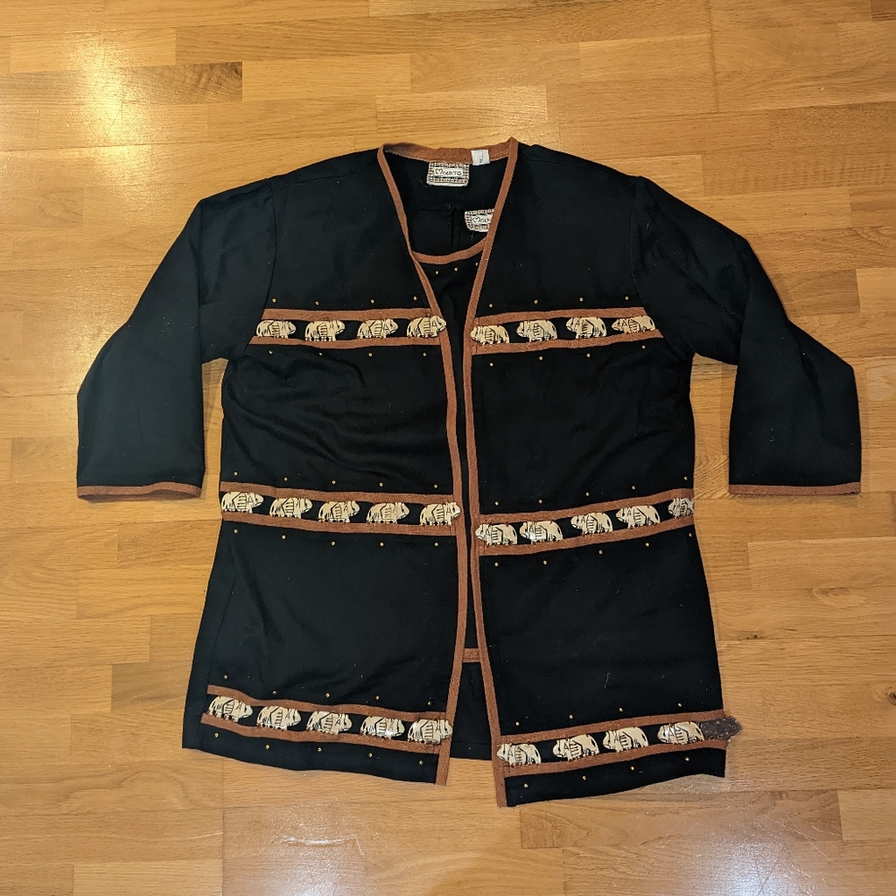 Set vintage Molato African shirt and duster jacket safari elephant Women size 1X